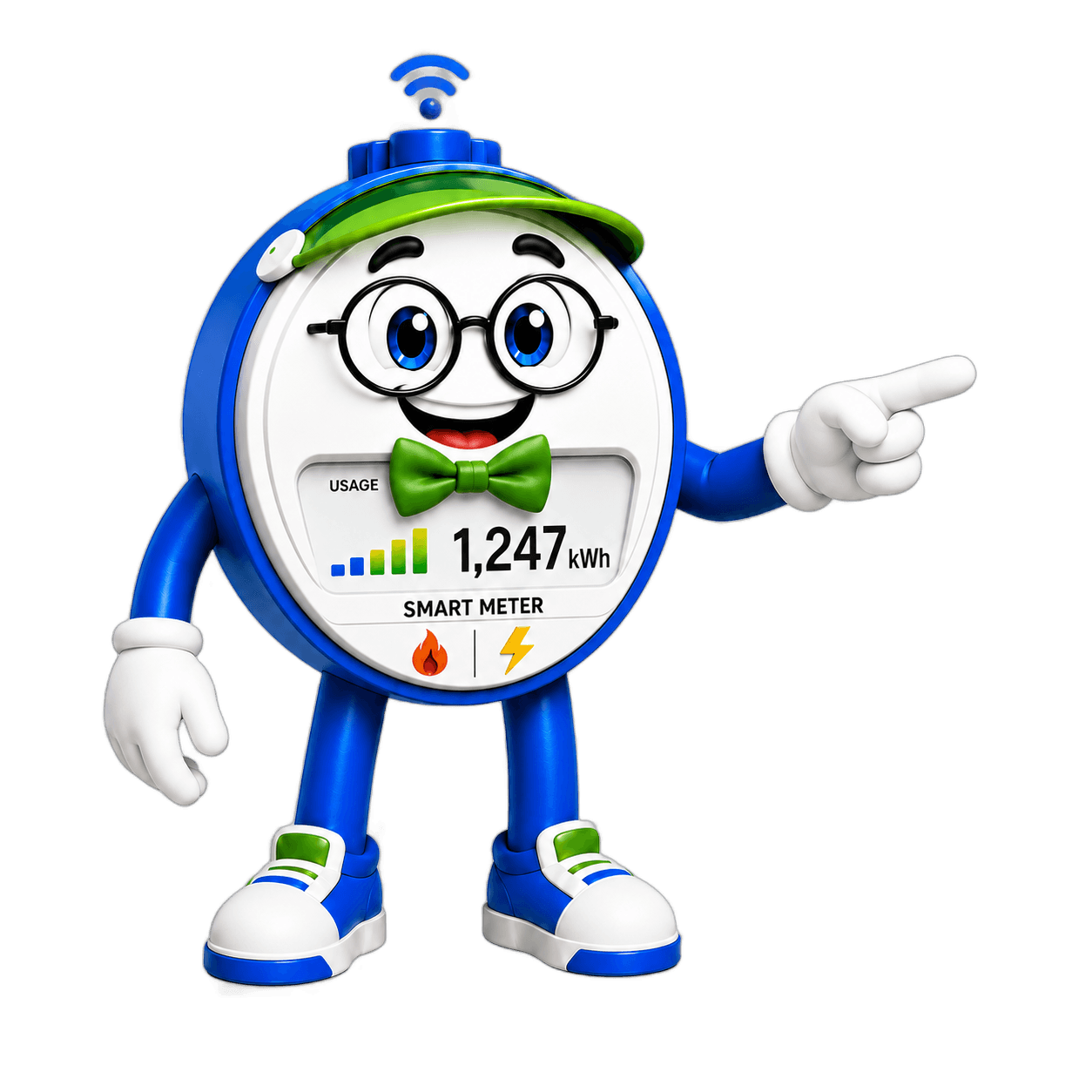 MeterMiser mascot pointing right toward the Supply card